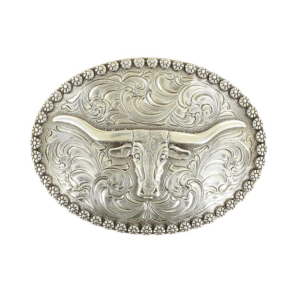 7932 Nocona 's Steer Oval Buckle, Silver, One Size
